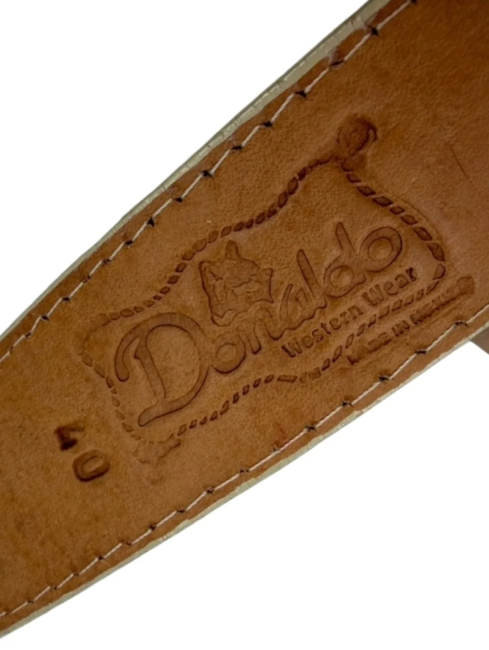 DONALDO Genuine Ostrich Leather Western Belt Cream Ivory Oversized Buckle Sz.40